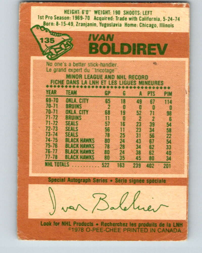 1978-79 O-Pee-Chee #135 Ivan Boldirev  Chicago Blackhawks  V22816