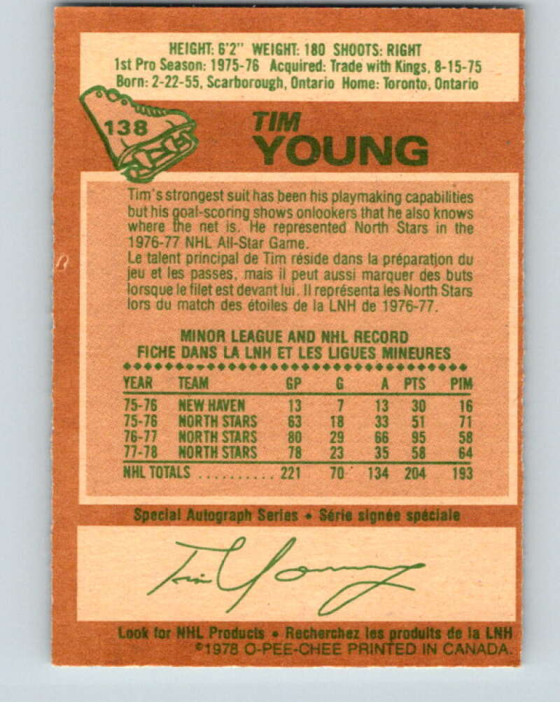1978-79 O-Pee-Chee #138 Tim Young  Minnesota North Stars  V22846