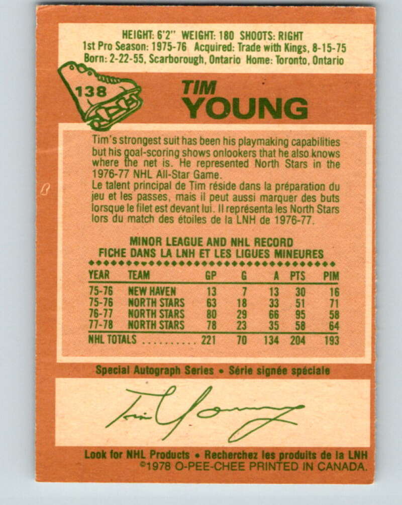 1978-79 O-Pee-Chee #138 Tim Young  Minnesota North Stars  V22847