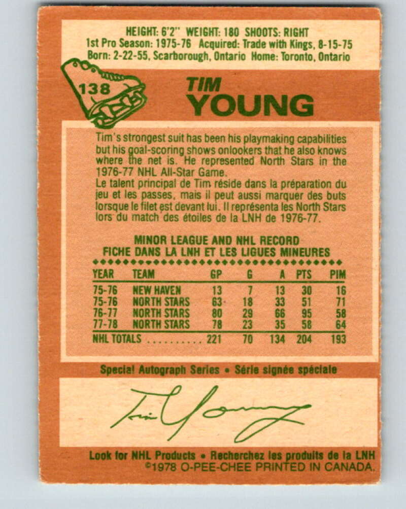 1978-79 O-Pee-Chee #138 Tim Young  Minnesota North Stars  V22851
