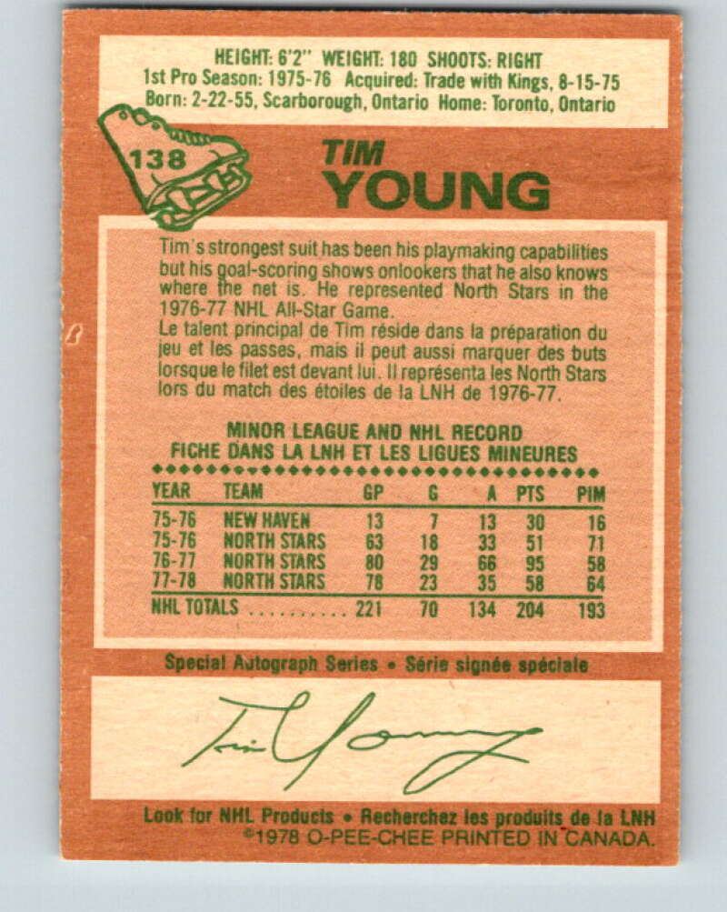 1978-79 O-Pee-Chee #138 Tim Young  Minnesota North Stars  V22853