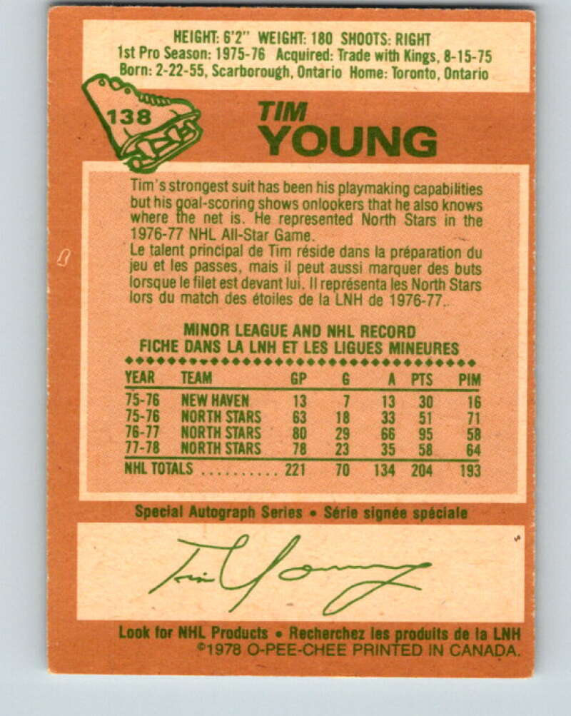 1978-79 O-Pee-Chee #138 Tim Young  Minnesota North Stars  V22856