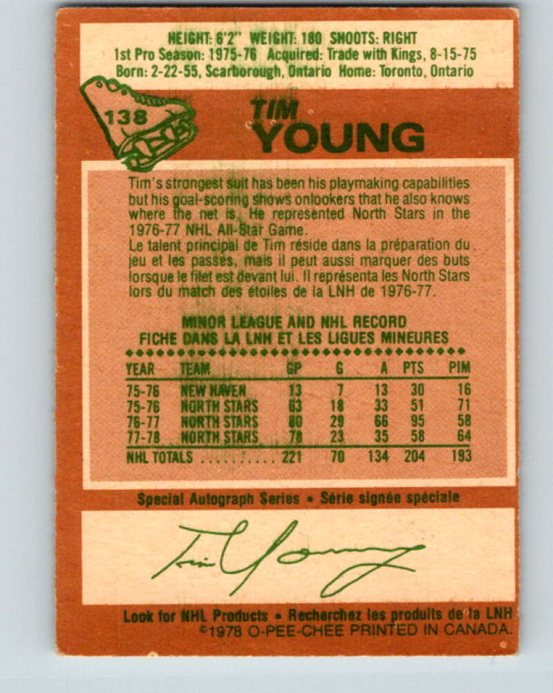 1978-79 O-Pee-Chee #138 Tim Young  Minnesota North Stars  V22857