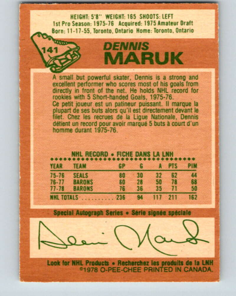 1978-79 O-Pee-Chee #141 Dennis Maruk  Washington Capitals  V22901