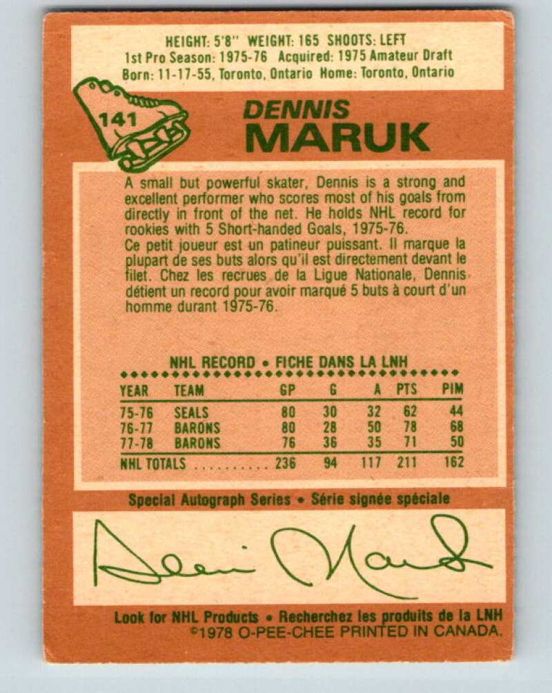 1978-79 O-Pee-Chee #141 Dennis Maruk  Washington Capitals  V22907