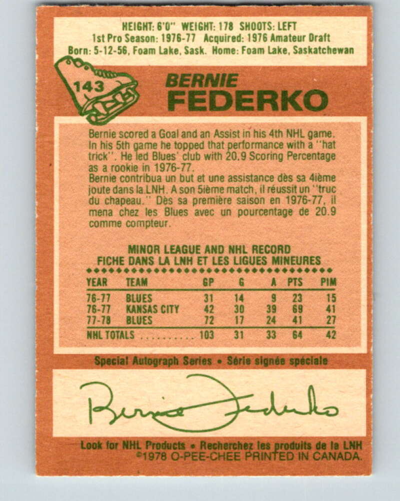 1978-79 O-Pee-Chee #143 Bernie Federko RC Rookie Blues  V22931