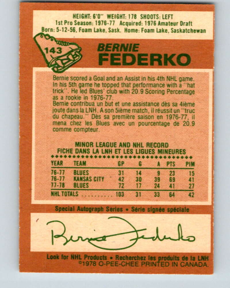 1978-79 O-Pee-Chee #143 Bernie Federko RC Rookie Blues  V22932