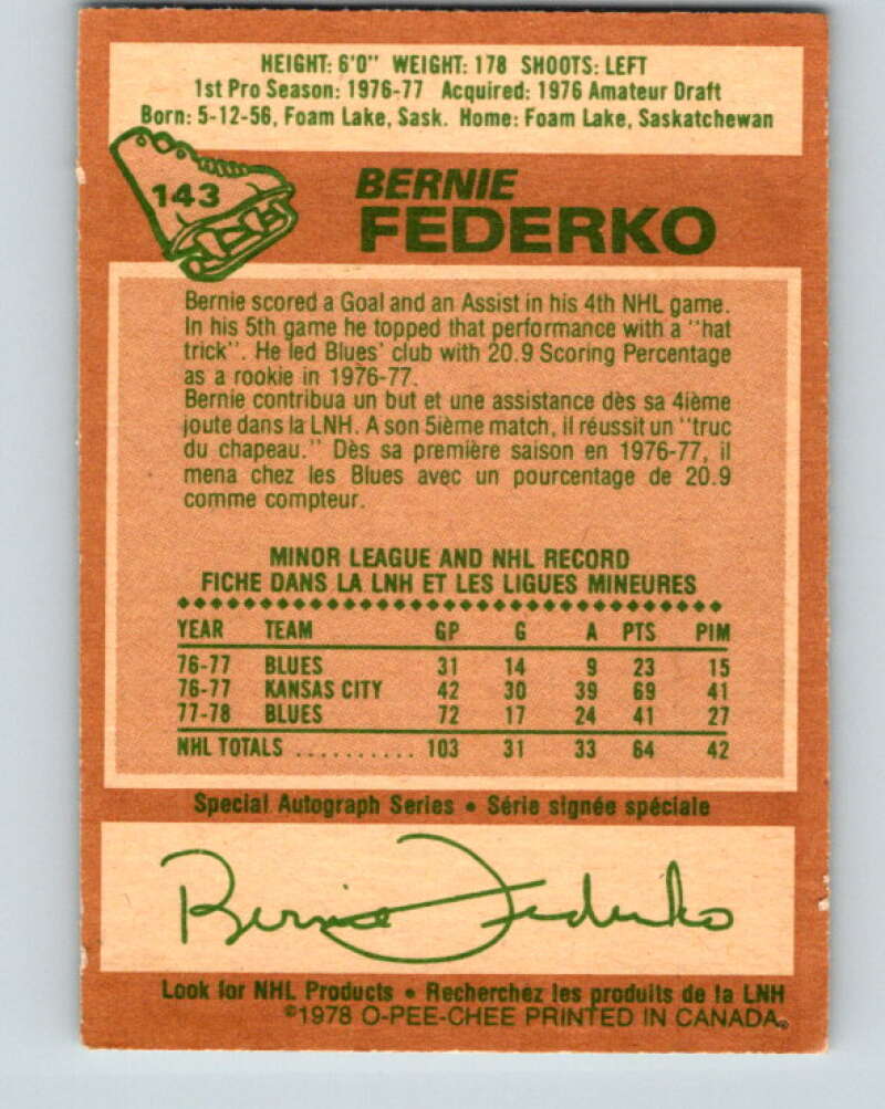 1978-79 O-Pee-Chee #143 Bernie Federko RC Rookie Blues  V22933
