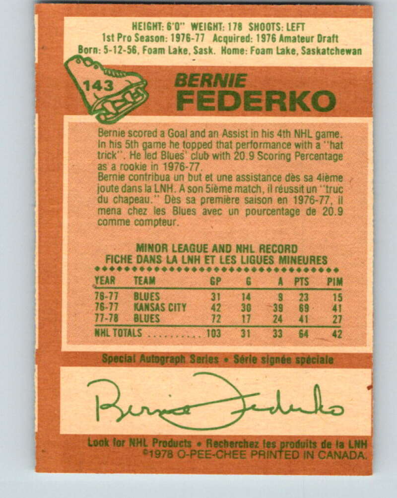 1978-79 O-Pee-Chee #143 Bernie Federko RC Rookie Blues  V22935