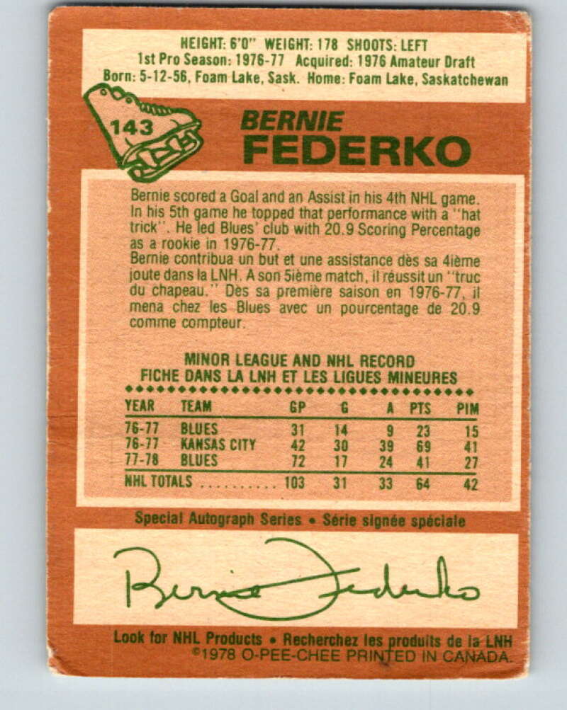 1978-79 O-Pee-Chee #143 Bernie Federko RC Rookie Blues  V22937