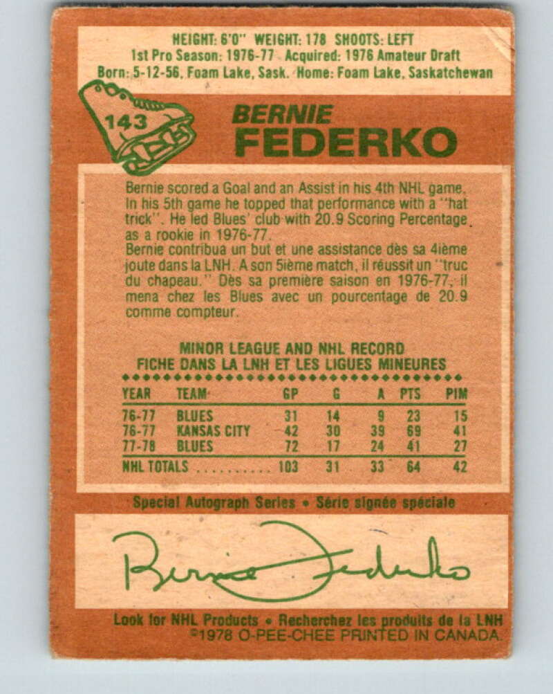 1978-79 O-Pee-Chee #143 Bernie Federko RC Rookie Blues  V22940