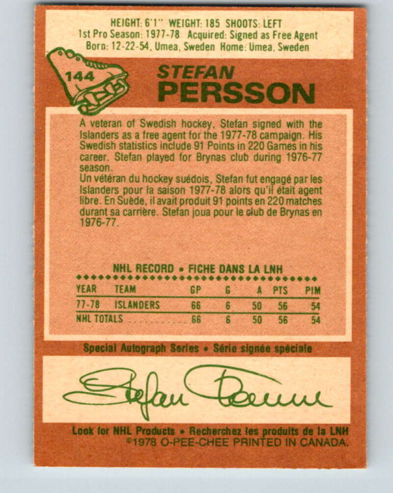 1978-79 O-Pee-Chee #144 Stefan Persson  RC Rookie Islanders  V22942