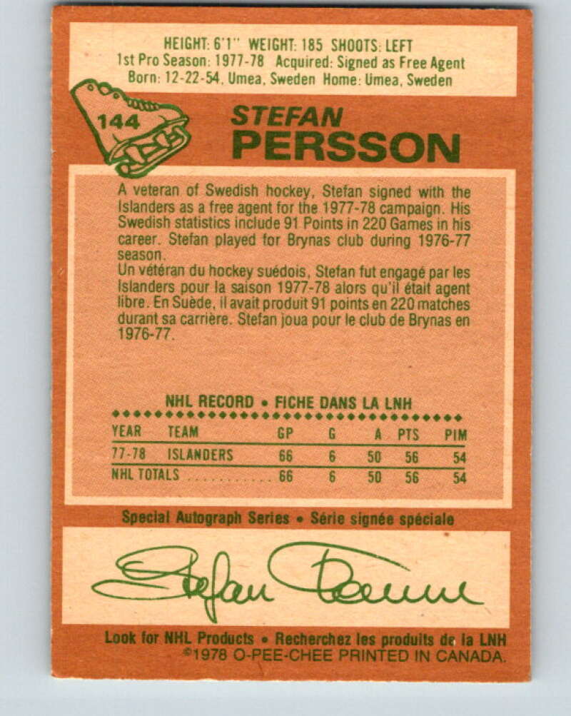 1978-79 O-Pee-Chee #144 Stefan Persson  RC Rookie Islanders  V22944