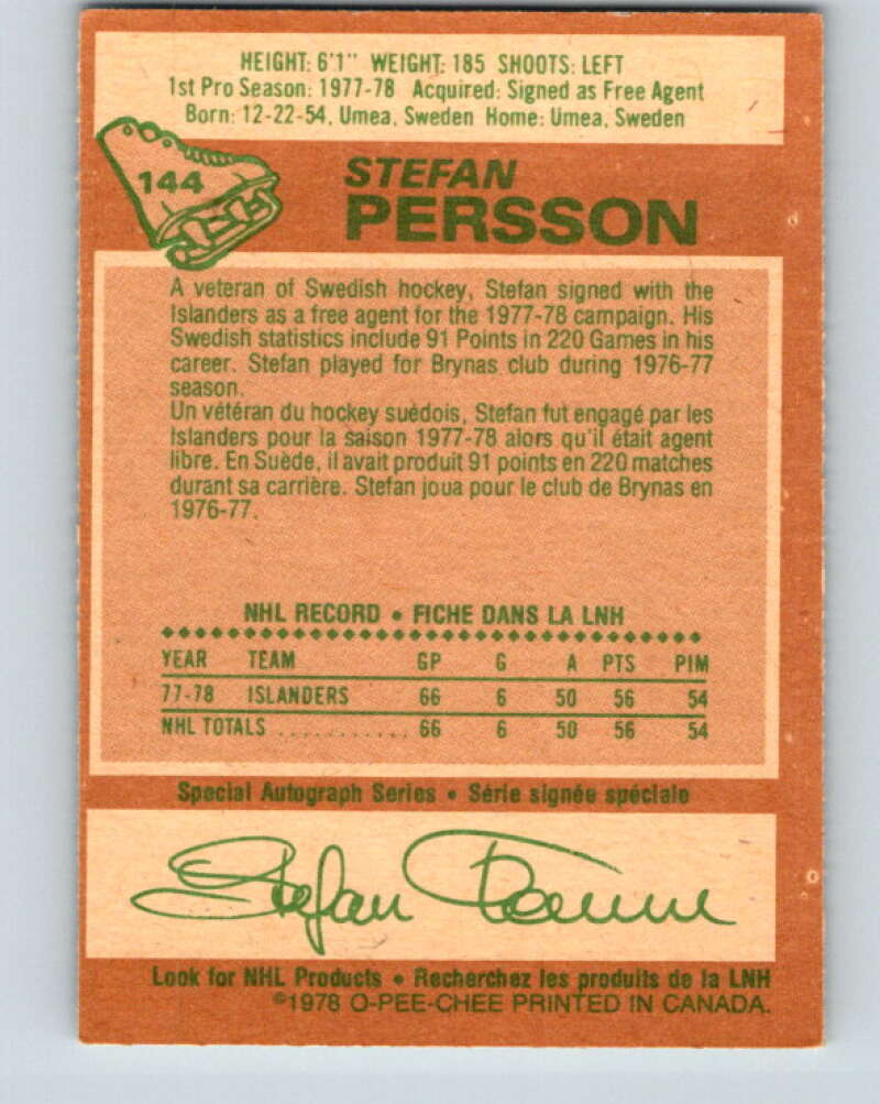1978-79 O-Pee-Chee #144 Stefan Persson  RC Rookie Islanders  V22945