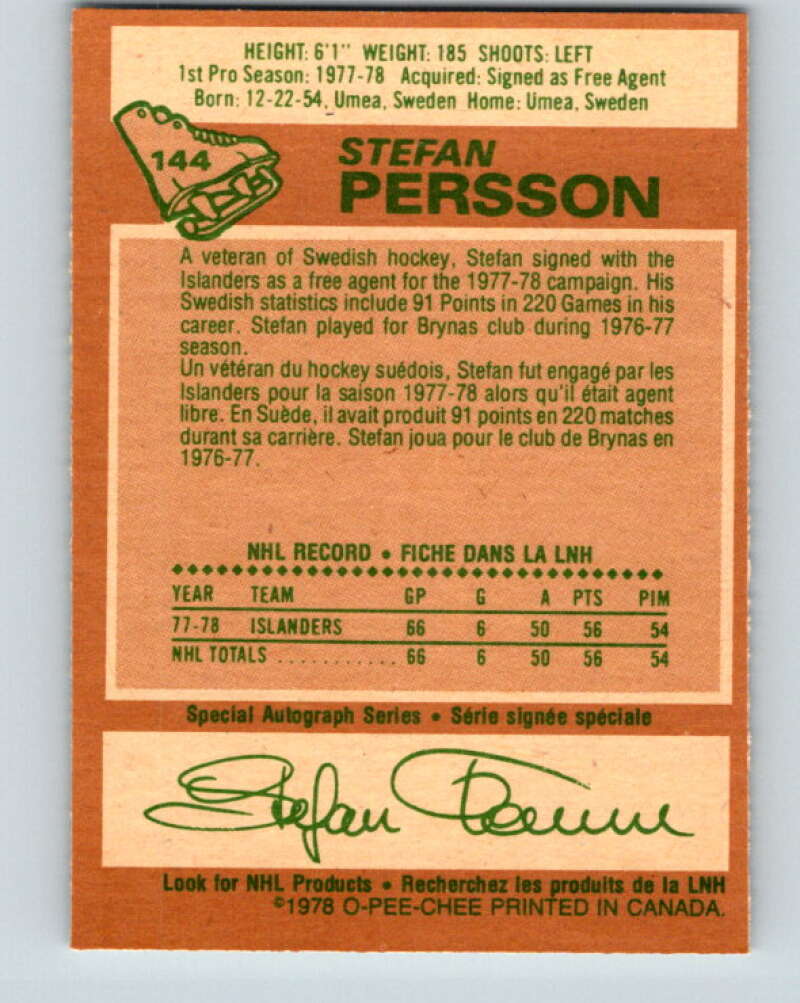 1978-79 O-Pee-Chee #144 Stefan Persson  RC Rookie Islanders  V22946