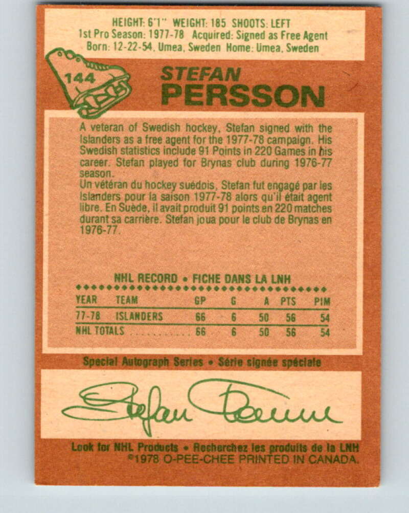 1978-79 O-Pee-Chee #144 Stefan Persson  RC Rookie Islanders  V22948