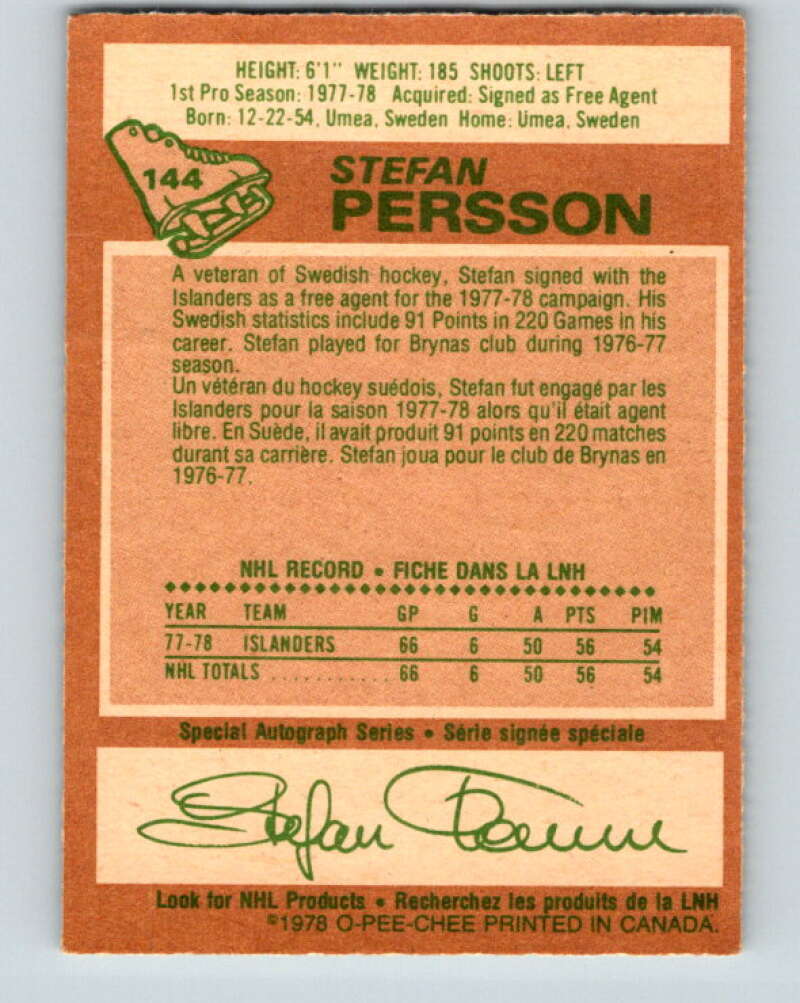 1978-79 O-Pee-Chee #144 Stefan Persson  RC Rookie Islanders  V22949