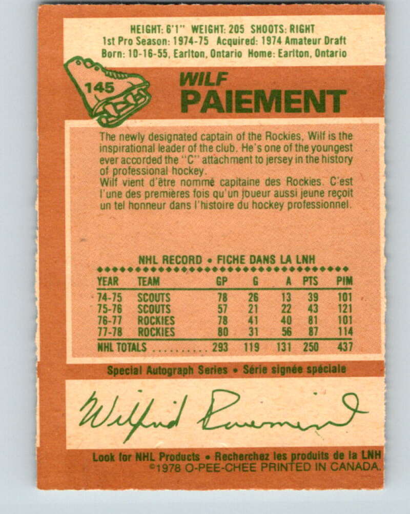 1978-79 O-Pee-Chee #145 Wilf Paiement  Colorado Rockies  V22951