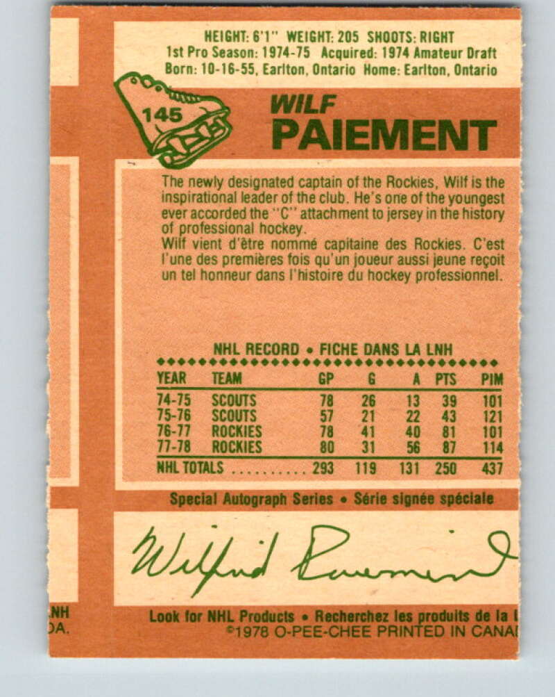 1978-79 O-Pee-Chee #145 Wilf Paiement  Colorado Rockies  V22952