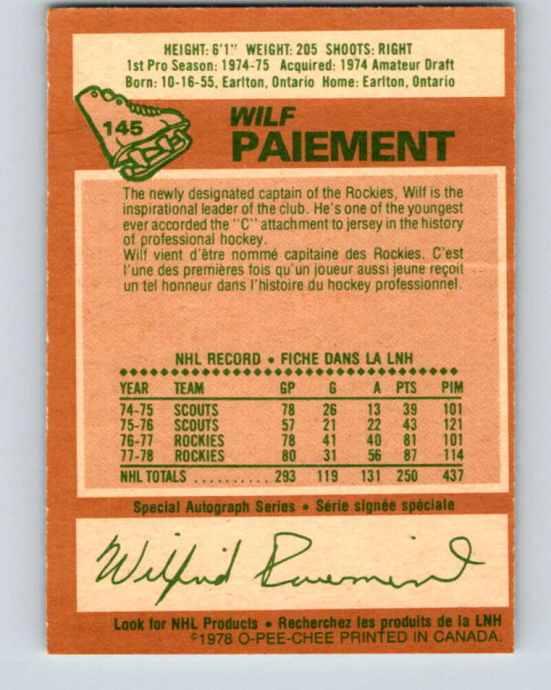 1978-79 O-Pee-Chee #145 Wilf Paiement  Colorado Rockies  V22953