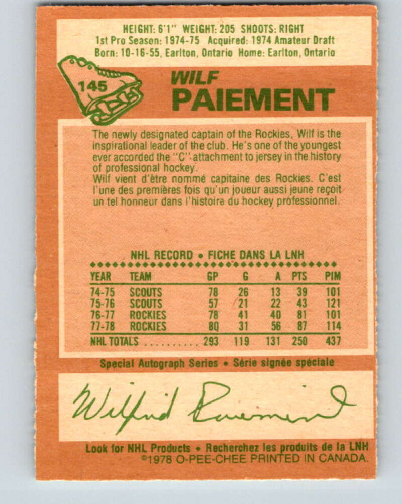 1978-79 O-Pee-Chee #145 Wilf Paiement  Colorado Rockies  V22954