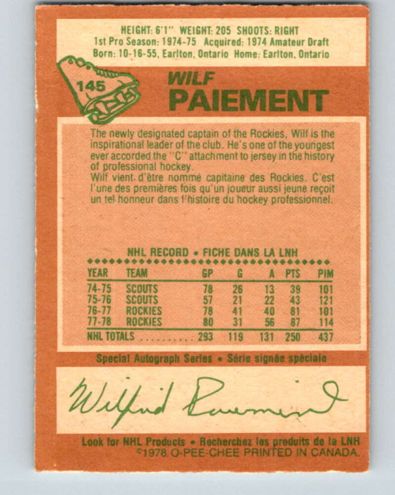 1978-79 O-Pee-Chee #145 Wilf Paiement  Colorado Rockies  V22955