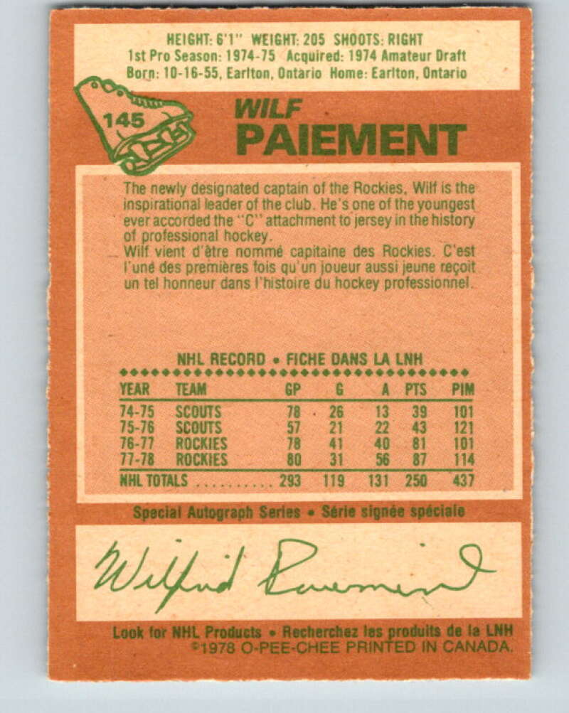 1978-79 O-Pee-Chee #145 Wilf Paiement  Colorado Rockies  V22957