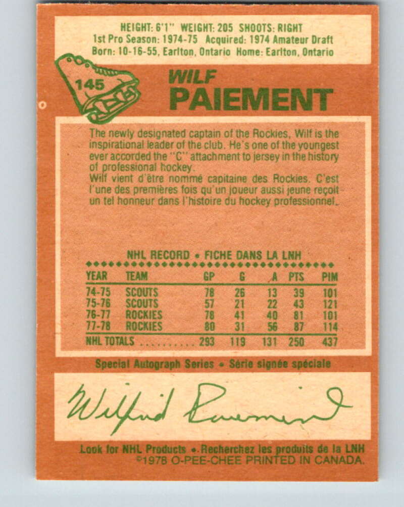 1978-79 O-Pee-Chee #145 Wilf Paiement  Colorado Rockies  V22960