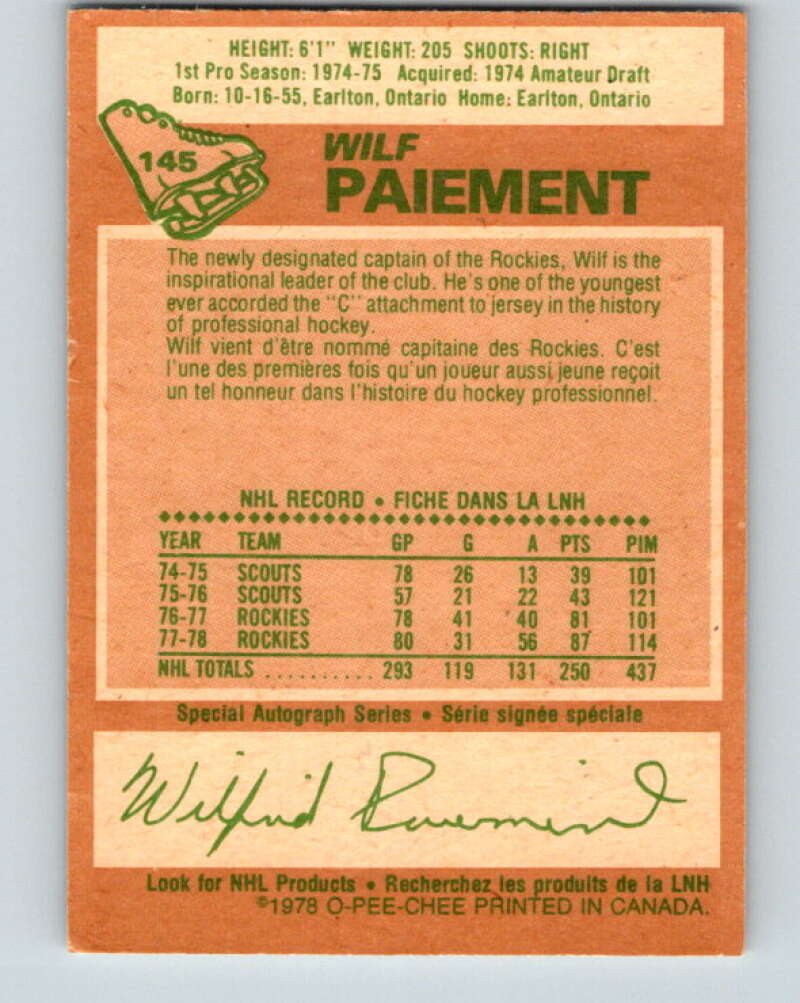 1978-79 O-Pee-Chee #145 Wilf Paiement  Colorado Rockies  V22964