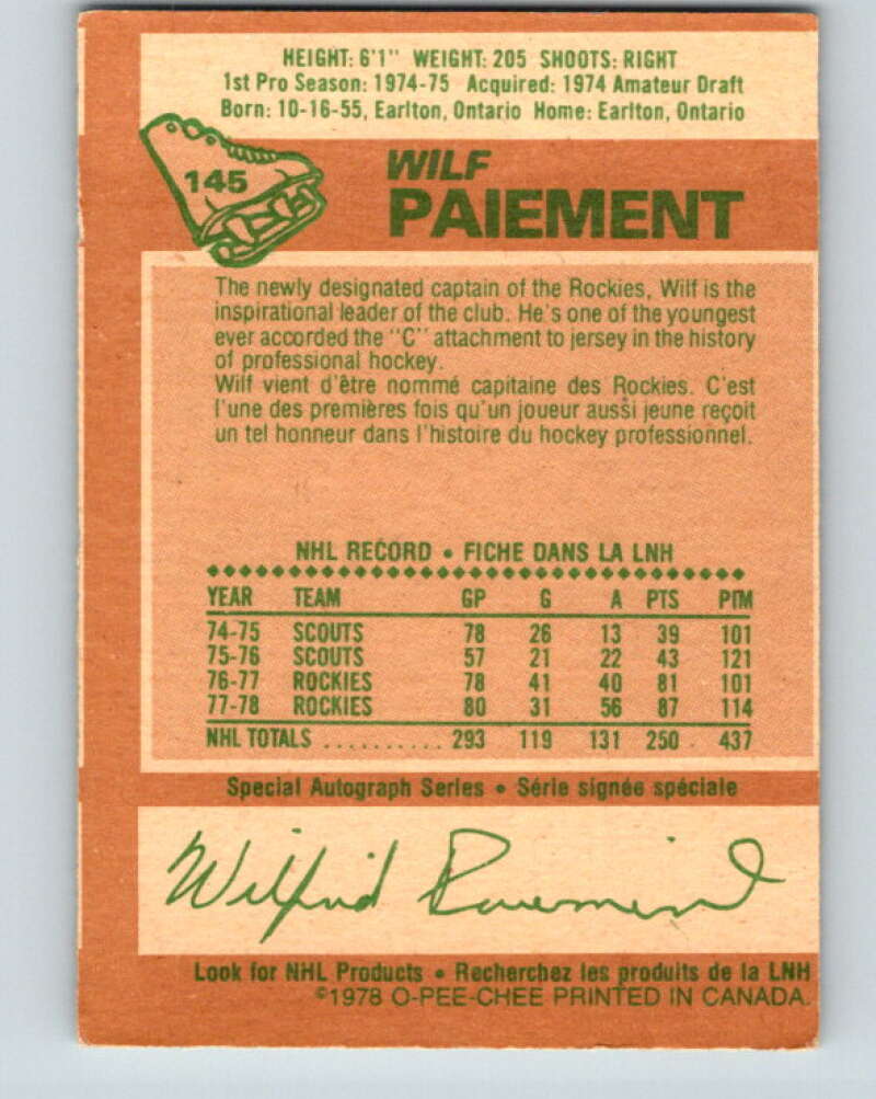 1978-79 O-Pee-Chee #145 Wilf Paiement  Colorado Rockies  V22965