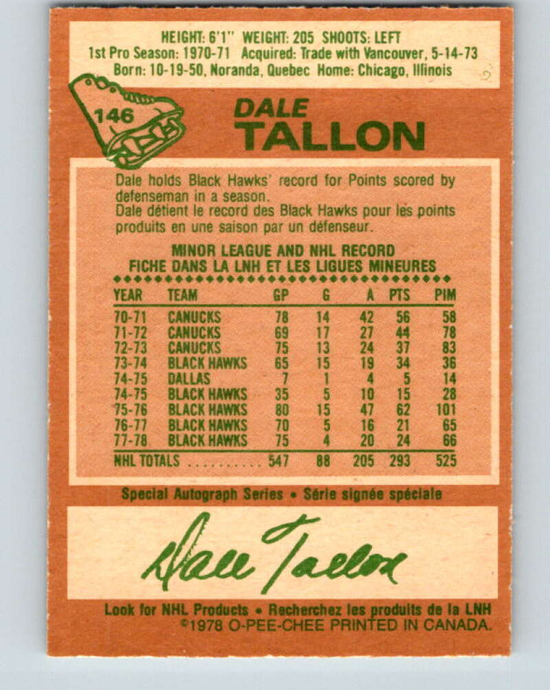 1978-79 O-Pee-Chee #146 Dale Tallon  Pittsburgh Penguins  V22966