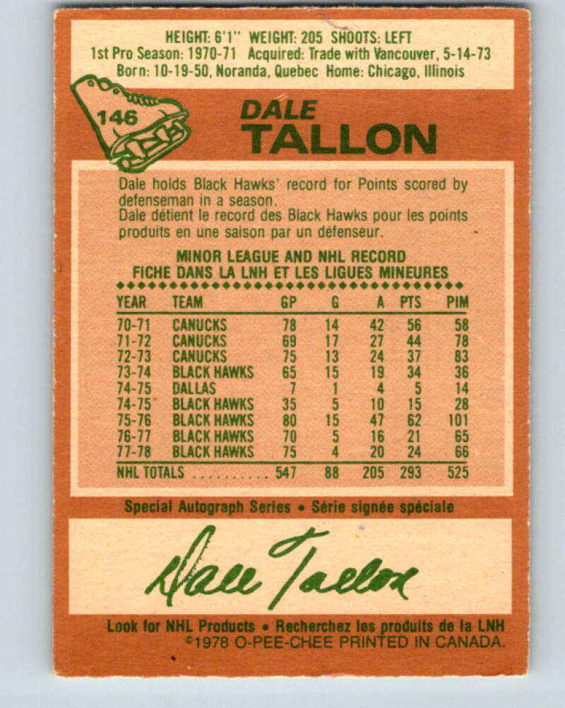 1978-79 O-Pee-Chee #146 Dale Tallon  Pittsburgh Penguins  V22967