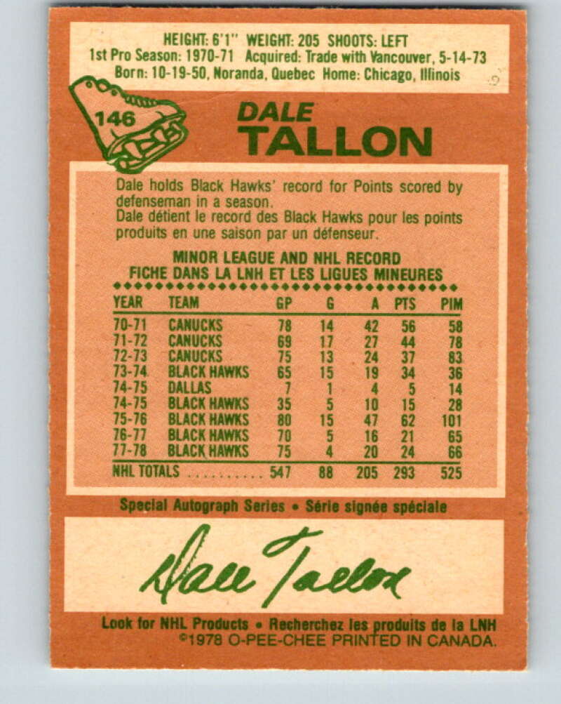 1978-79 O-Pee-Chee #146 Dale Tallon  Pittsburgh Penguins  V22971