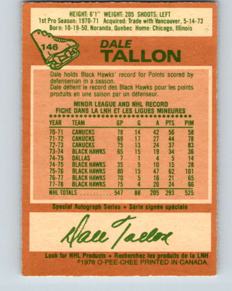1978-79 O-Pee-Chee #146 Dale Tallon  Pittsburgh Penguins  V22976
