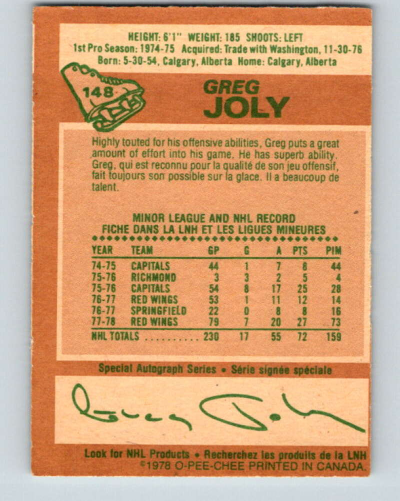 1978-79 O-Pee-Chee #148 Greg Joly  Detroit Red Wings  V22981