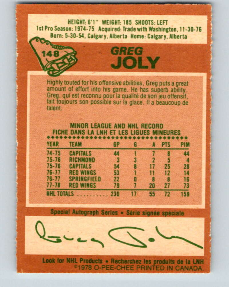 1978-79 O-Pee-Chee #148 Greg Joly  Detroit Red Wings  V22983