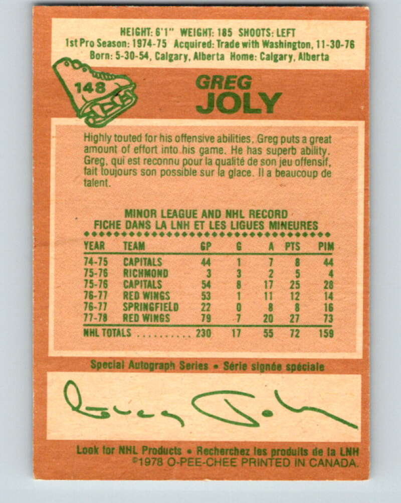 1978-79 O-Pee-Chee #148 Greg Joly  Detroit Red Wings  V22990