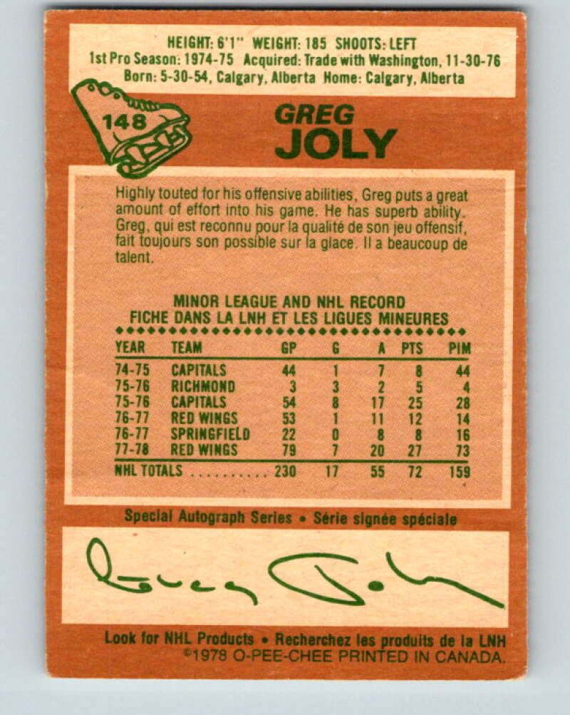 1978-79 O-Pee-Chee #148 Greg Joly  Detroit Red Wings  V22991