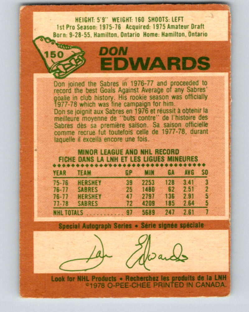 1978-79 O-Pee-Chee #150 Don Edwards AS  Buffalo Sabres  V23015