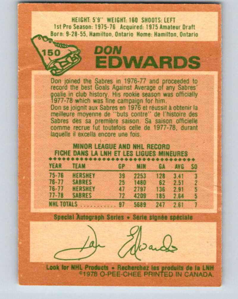 1978-79 O-Pee-Chee #150 Don Edwards AS  Buffalo Sabres  V23019