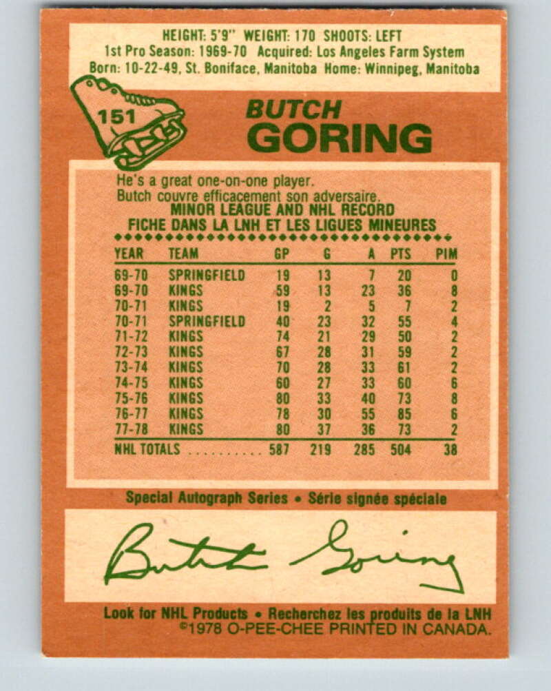 1978-79 O-Pee-Chee #151 Butch Goring  Los Angeles Kings  V23031