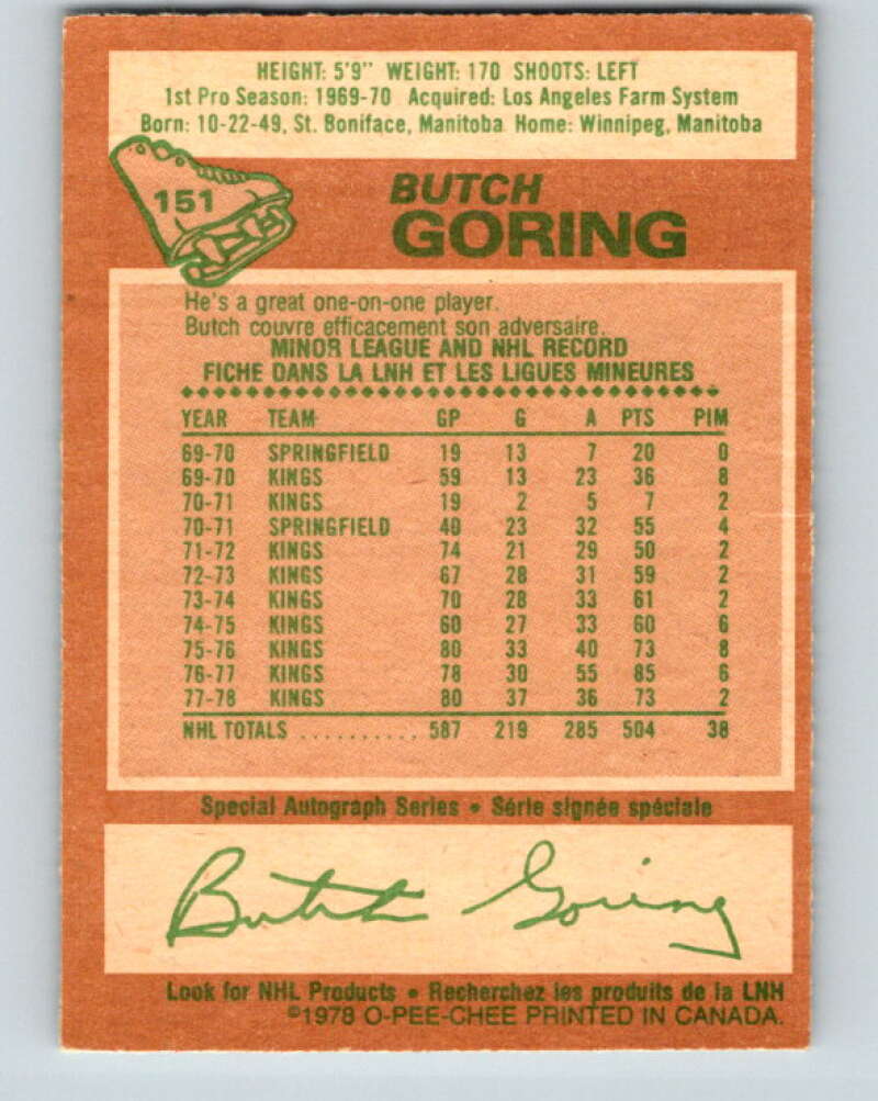 1978-79 O-Pee-Chee #151 Butch Goring  Los Angeles Kings  V23033