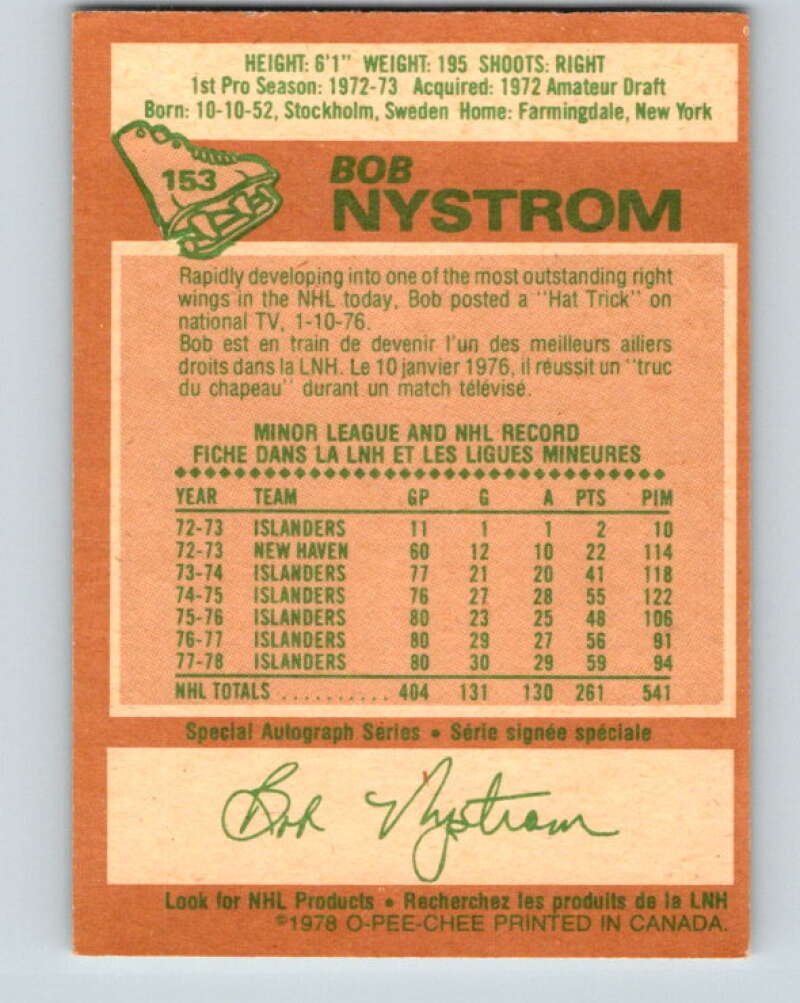 1978-79 O-Pee-Chee #153 Bob Nystrom  New York Islanders  V23043