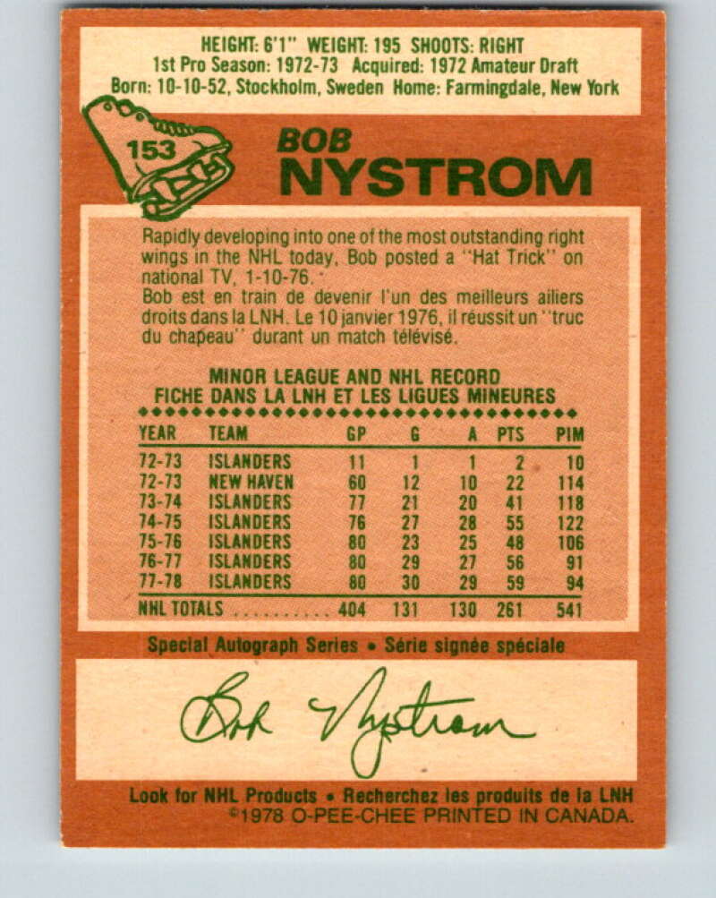 1978-79 O-Pee-Chee #153 Bob Nystrom  New York Islanders  V23046