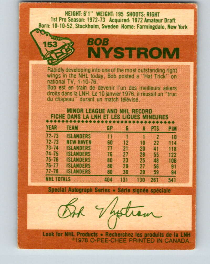 1978-79 O-Pee-Chee #153 Bob Nystrom  New York Islanders  V23053