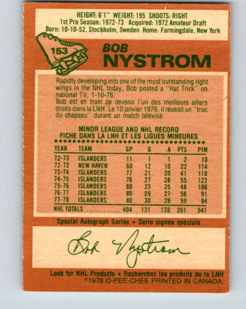 1978-79 O-Pee-Chee #153 Bob Nystrom  New York Islanders  V23054