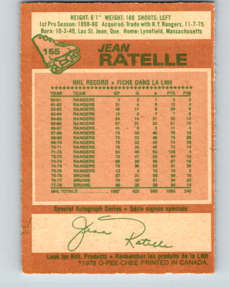 1978-79 O-Pee-Chee #155 Jean Ratelle  Boston Bruins  V23074