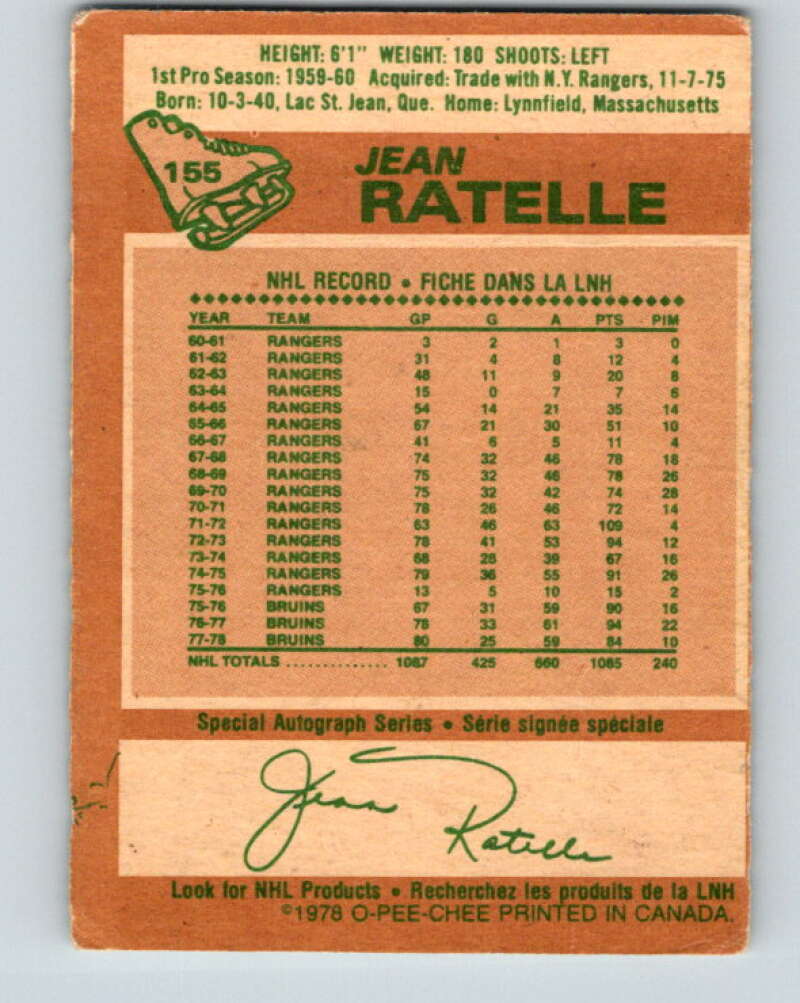 1978-79 O-Pee-Chee #155 Jean Ratelle  Boston Bruins  V23079