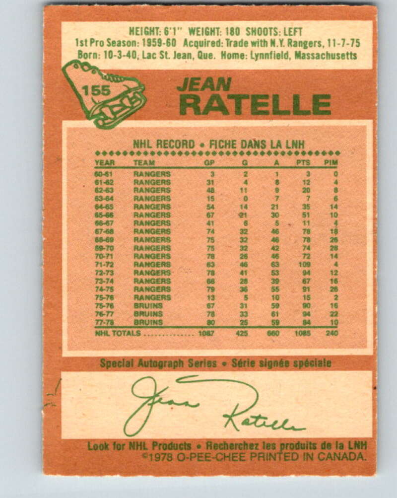 1978-79 O-Pee-Chee #155 Jean Ratelle  Boston Bruins  V23080