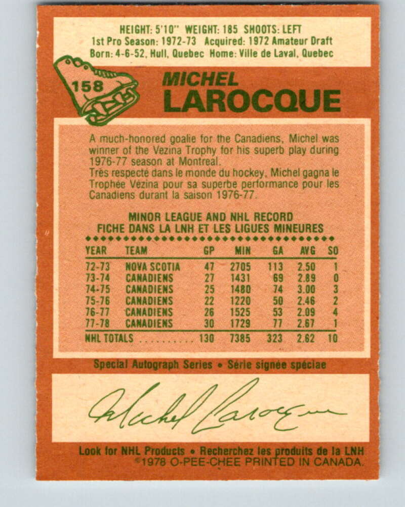 1978-79 O-Pee-Chee #158 Michel Larocque  Montreal Canadiens  V23106